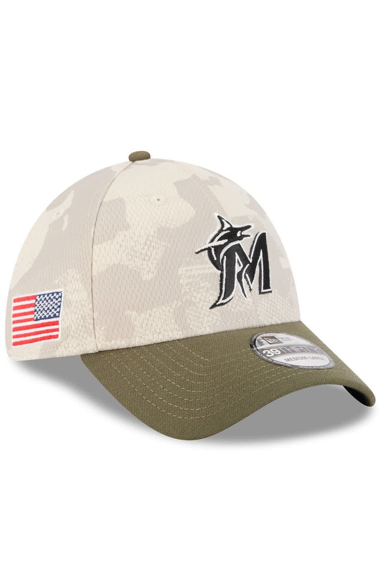 New Era Men's New Era Light Beige/Olive Miami Marlins 2025 Armed Forces Day 39THIRTY Flex Hat, Main, color, Light Beige