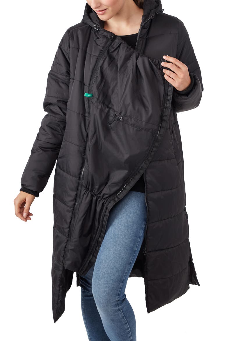 3-in-1 Long Quilted Waterproof Maternity Puffer Coat, Alternate, color, BLACK