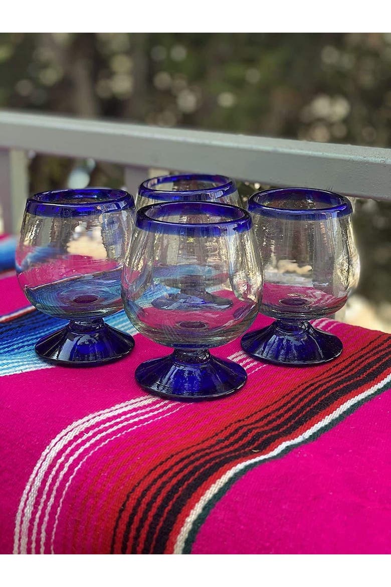 Rim Cognac Snifter Tequila Glasses - Set of 4, Alternate, color, Cobalt Rim