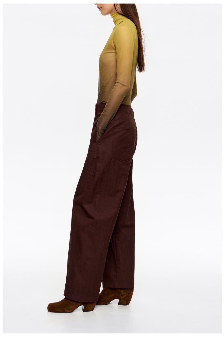 Technical Cotton Barrel Leg Trousers, Alternate, color, DARK BROWN