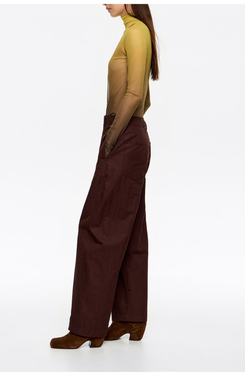 Bimba y Lola Technical Cotton Barrel Leg Trousers, Alternate, color, Dark Brown