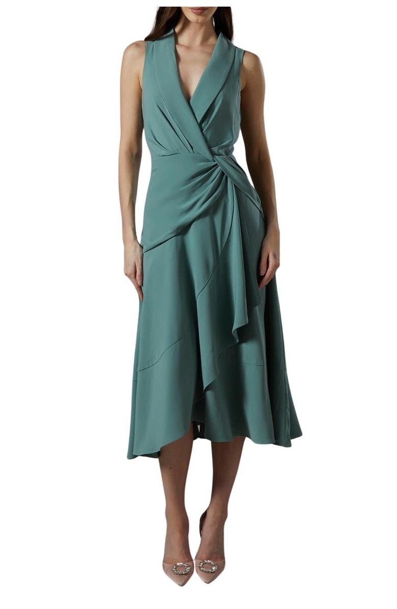 Coast Shawl Collar Ruffle Hem Midi Dress, Alternate, color, Sage