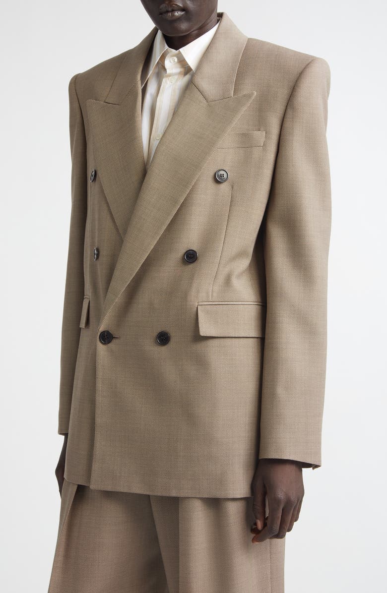 Saint Laurent Double Breasted Wool Jacket, Alternate, color, Taupe Beige