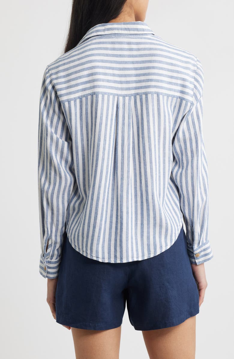 beachlunchlounge Vivica Stripe Twist Hem Button-Up Shirt, Alternate, color, Skylight