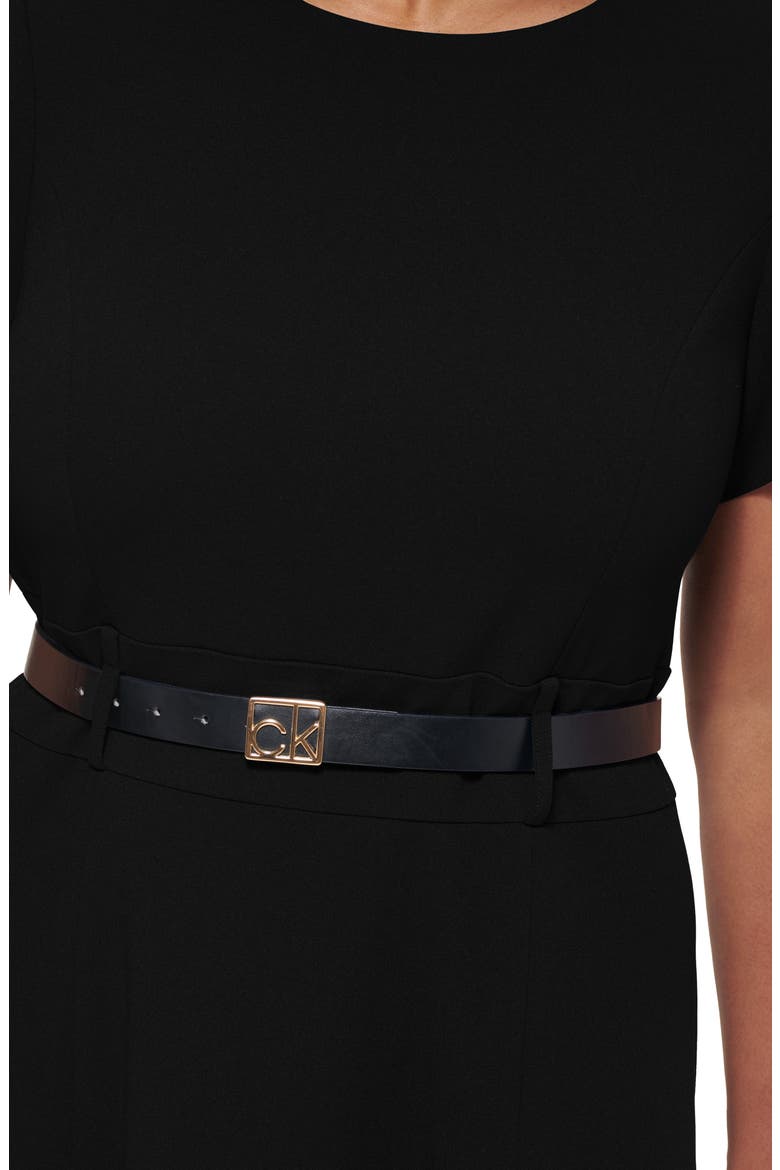 Short Sleeve Belted A-Line Midi Dress, Alternate, color, BLACK