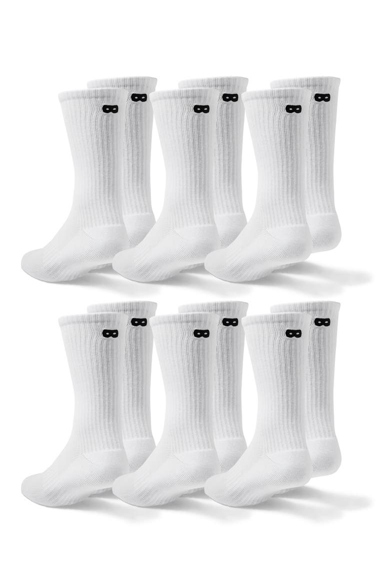 6-Pack Sporty Cushion Crew Cut Socks, Main, color, WHITEBLAC