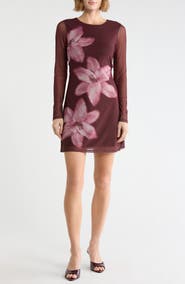 Madden Girl Rhinestone Floral Print Mesh A-Line Minidress