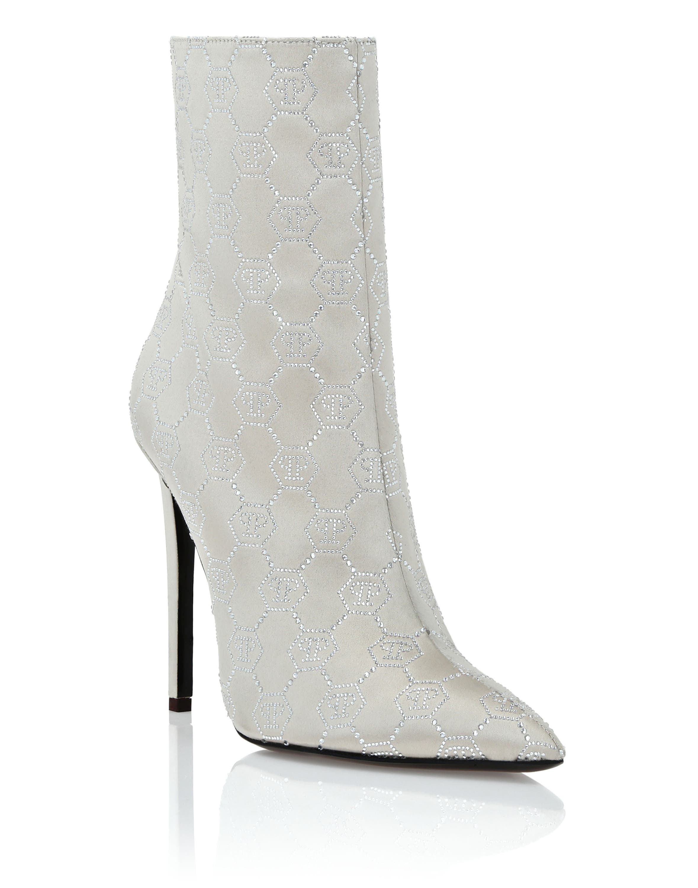 Satin Boots High Heels Mid Monogram Strass Women, Main, color, beige