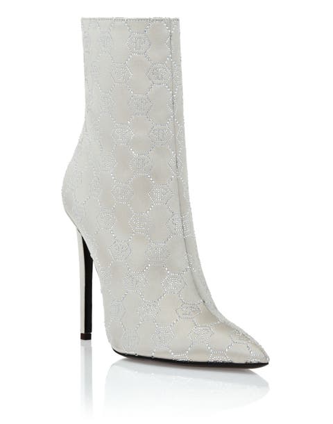 Satin Boots High Heels Mid Monogram Strass Women