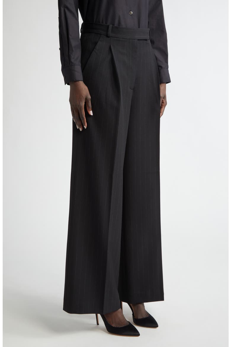 Pinstripe Luxe Suiting Wide Leg Pants, Alternate, color, BLACK