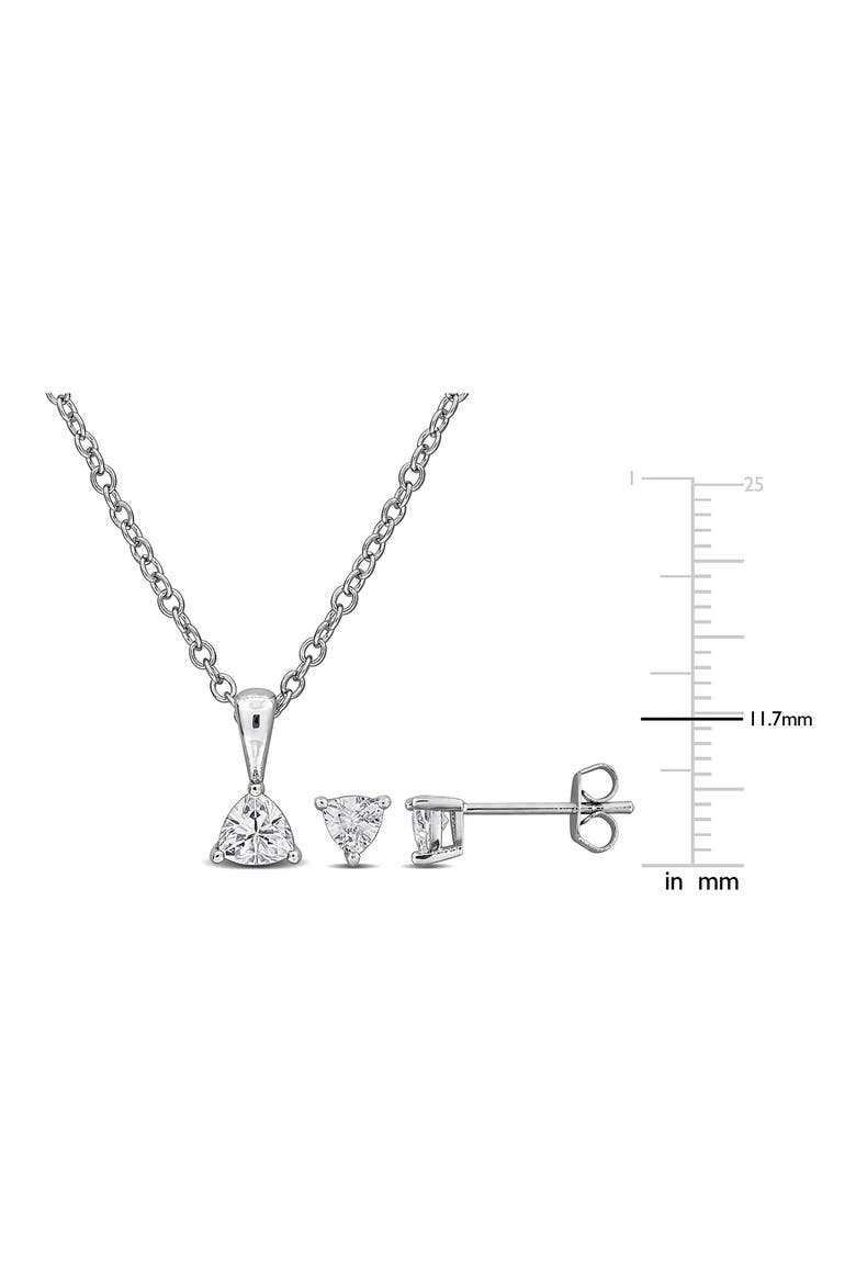 Trillion Cut Cubic Zirconia Stud Earrings & Pendant Necklace Set, Alternate, color, WHITE