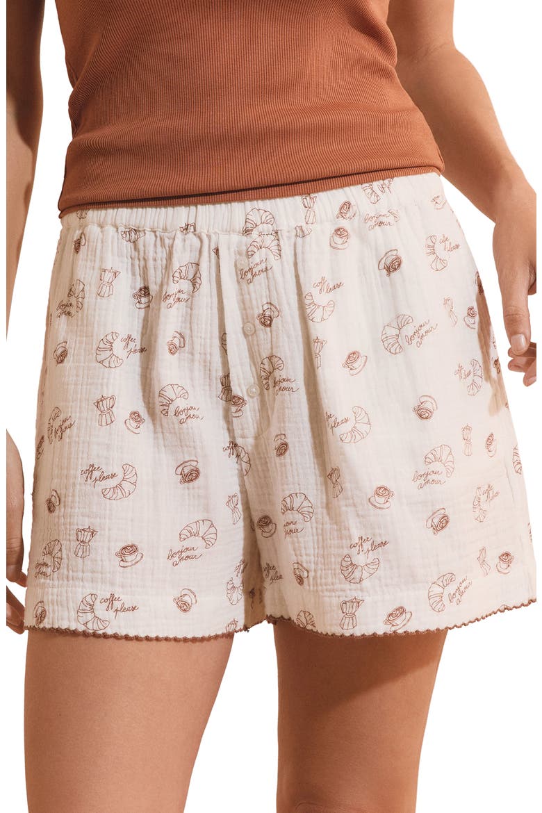 Biscuit Cotton Gauze Sleep Shorts, Main, color, WHITE