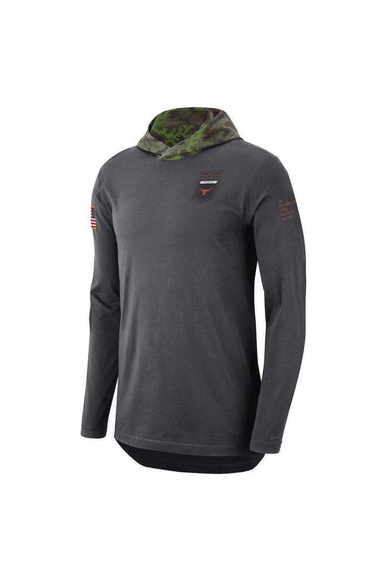 Men's Nike Anthracite Texas Longhorns Military Long Sleeve Hoodie T-Shirt, Alternate, color, Anthracite