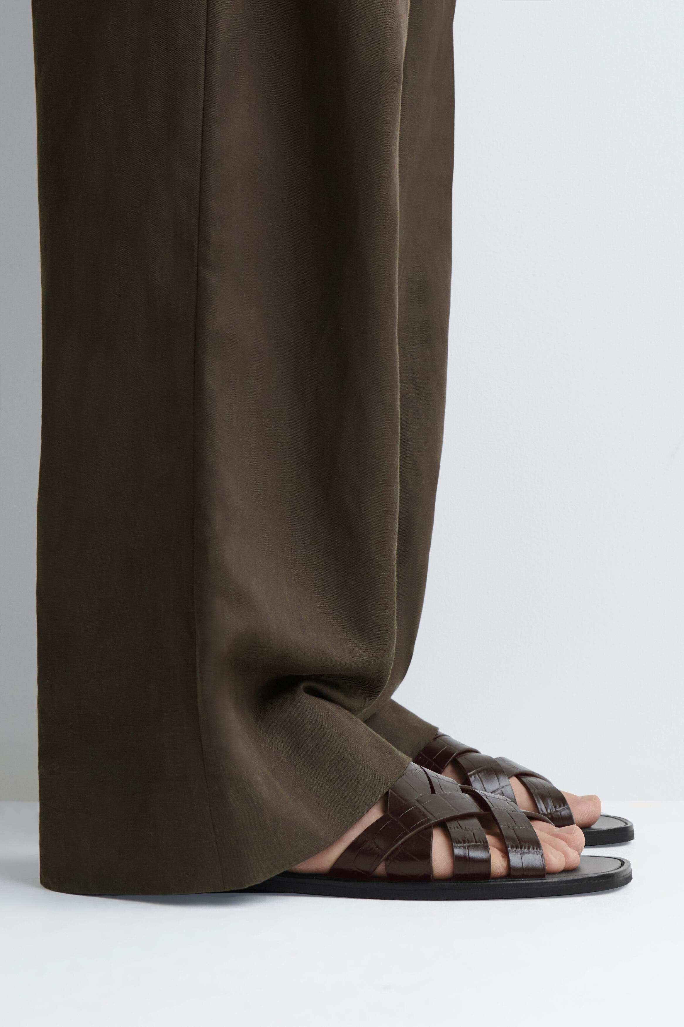 COS Woven Leather Sandals, Alternate, color, Brown / Croc Effect