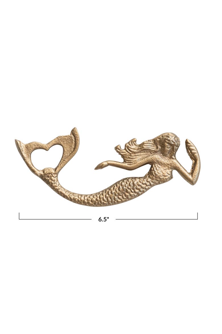 Metal Mermaid Shaped Bottle Opener, Antique Gold Finish, Alternate, color, Gold