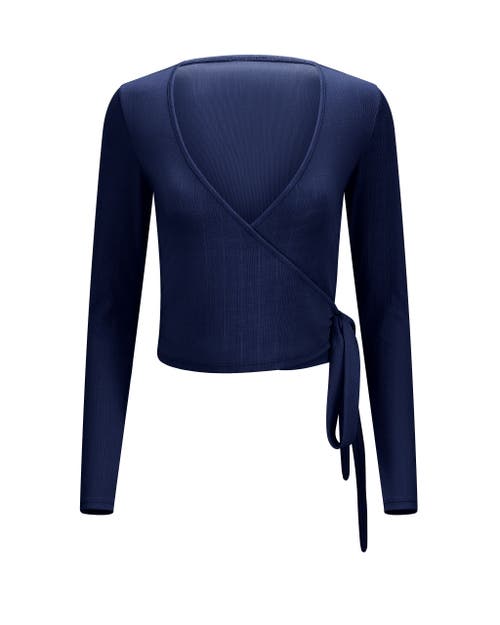 Adore Me Pointelle Ballet Wrap Top In Blue