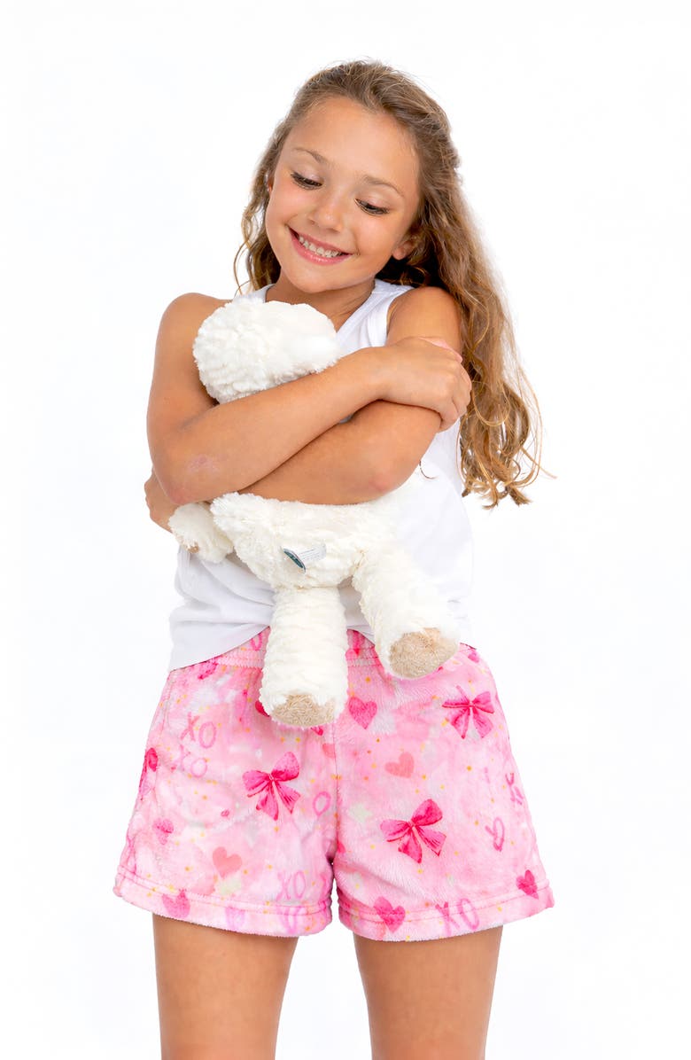 Preppy Goose Plush Bows Print loungewear Shorts, Alternate, color, Pink