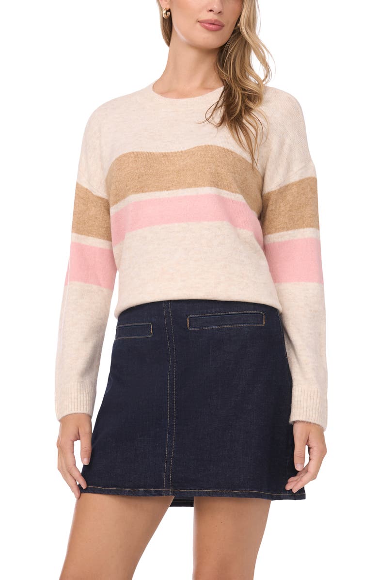 Vince Camuto Two Stripe Crewneck Sweater, Main, color, Malted