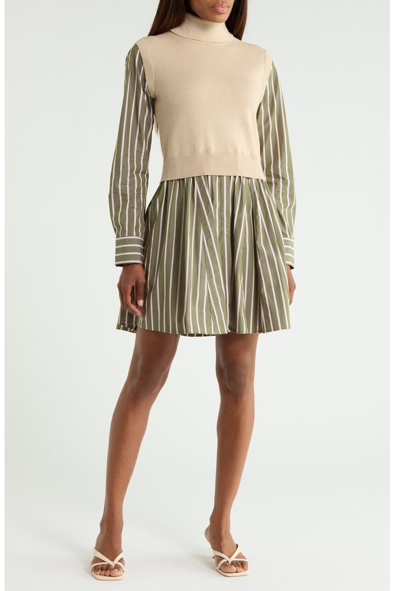 Cressida Mixed Media Dress, Main, color, OATMEAL/ FATIGUE MULTI STRIPE