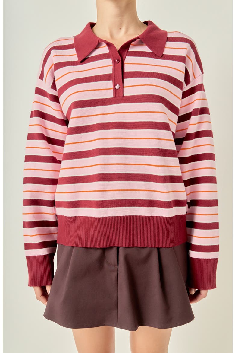 Striped Polo Sweater, Alternate, color, BURGUNDY MULTI