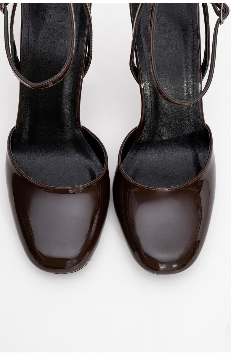 Prologue Shoes Blues Round Toe Ankle Strap Pump, Alternate, color, Brown Patent