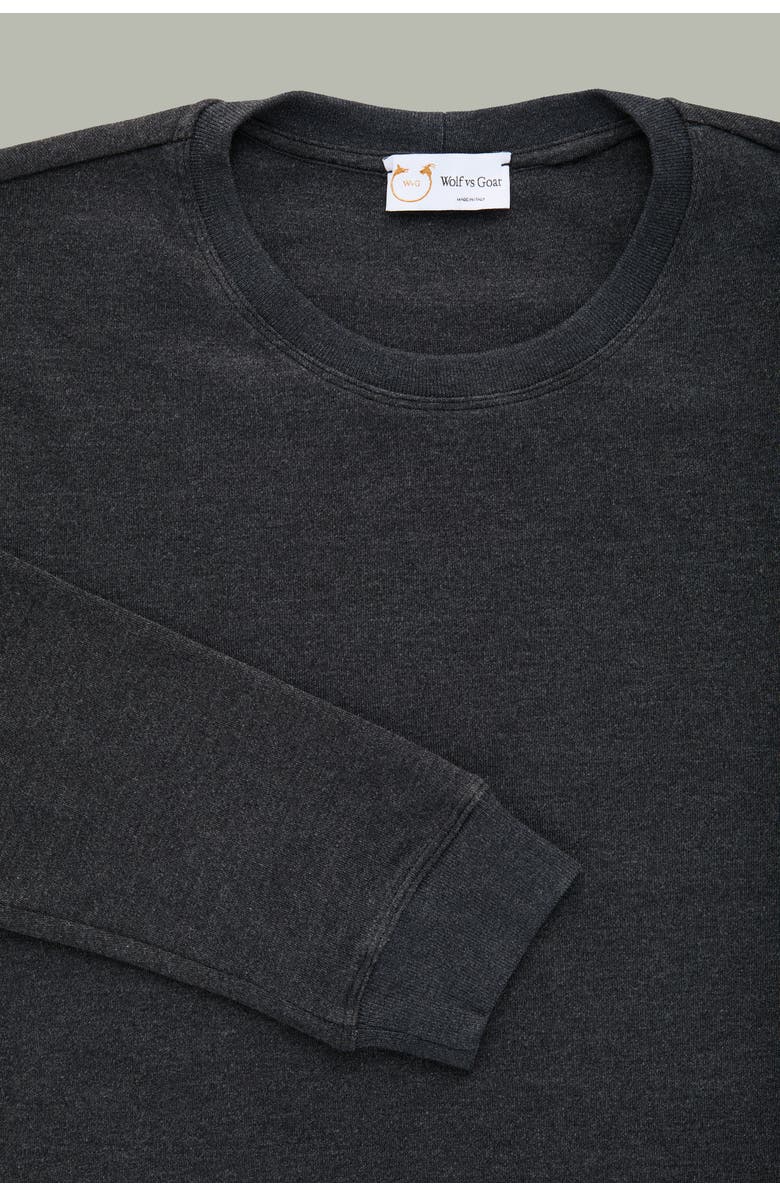 Wolf Vs. Goat (WvG) Heavyweight Viscose Interlock Long Sleeve Crewneck, Alternate, color, Black