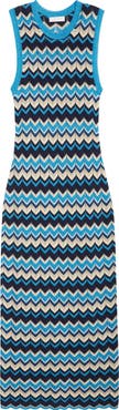 Ramy Brook Declan Metallic Chevron Stripe Cotton Blend Sweater Dress