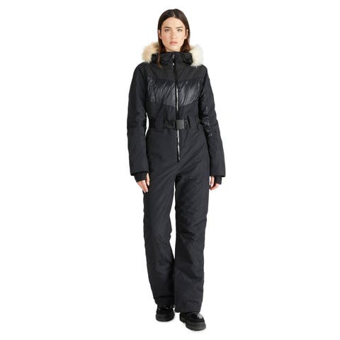 Pearl Belted Mixed Media Ski Jumpsuit