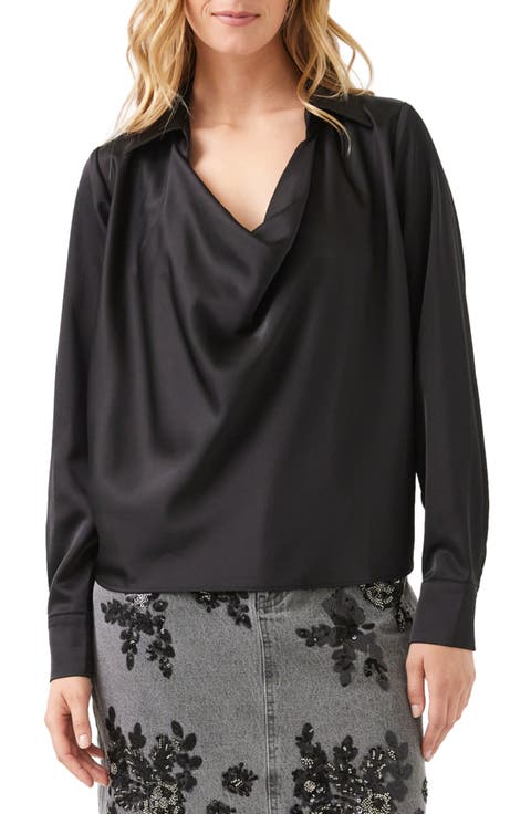 Collared Cowl Neck Satin Top