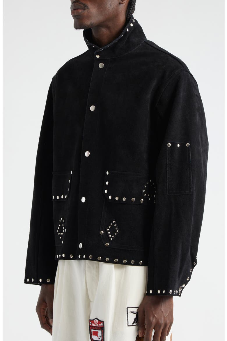 Deck of Cards Studded Suede Jacket, Alternate, color, BLACK