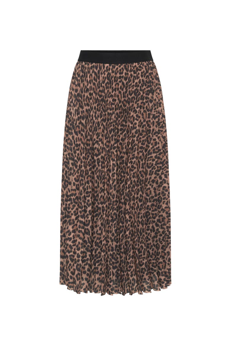 Babette Pleated Midi Skirt, Alternate, color, Brown