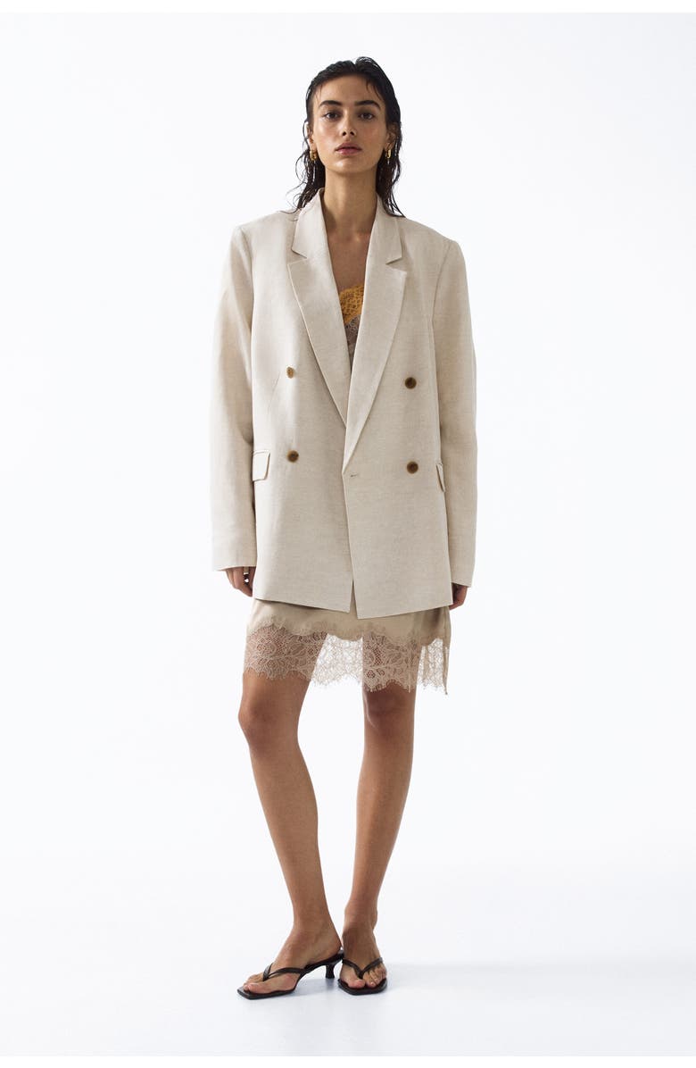 H&M Linen-blend Double-breasted Blazer, Alternate, color, Light Beige