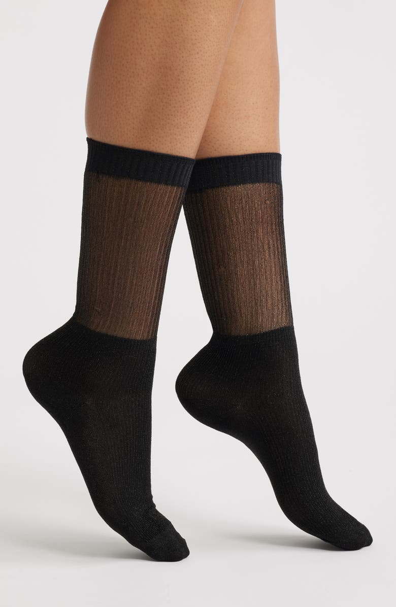 HIGH HEEL JUNGLE Shimmery Lights Crew Socks, Main, color, Black