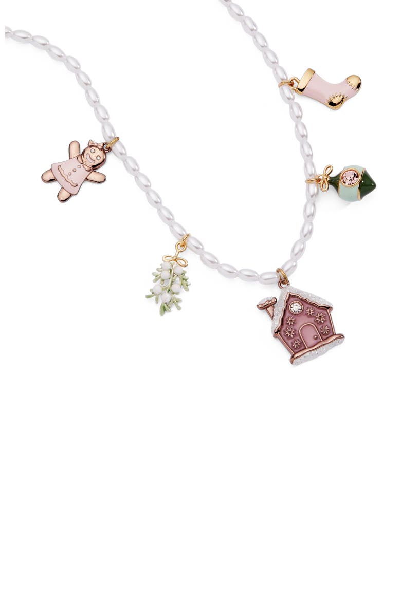 Pink Christmas Beaded Charm Necklace, Alternate, color, Gold