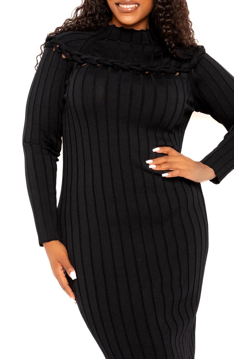 BUXOM COUTURE Knot Detail Long Sleeve Sweater Dress, Alternate, color,