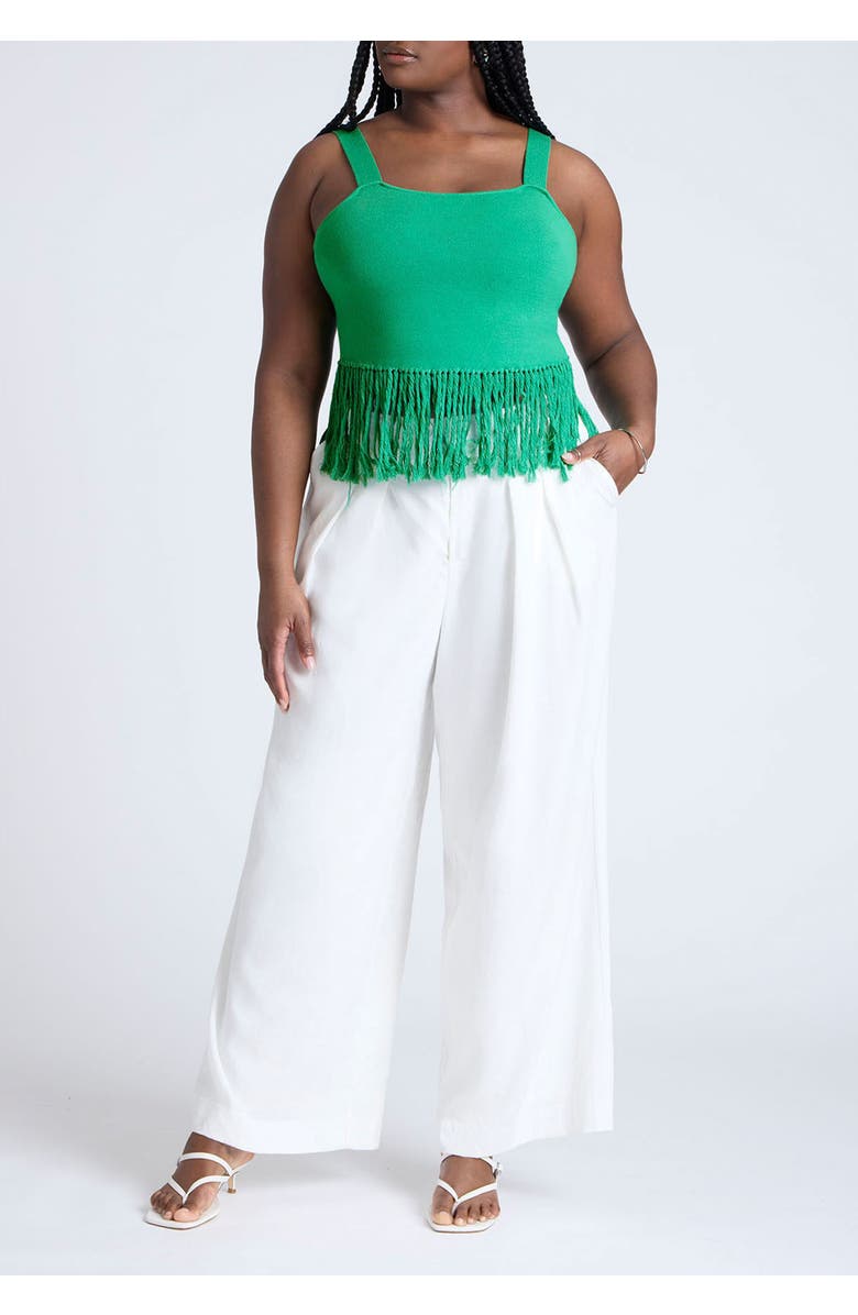 ELOQUII Fringe Crop Top, Alternate, color, Bright Green