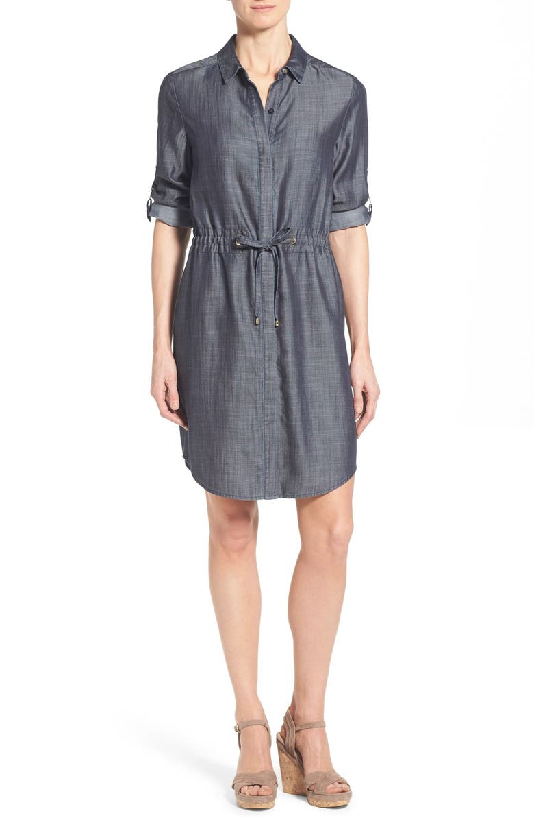 Ivanka Trump Tencel<sup>®</sup> Chambray Roll Sleeve Shirtdress, Main, color, 
