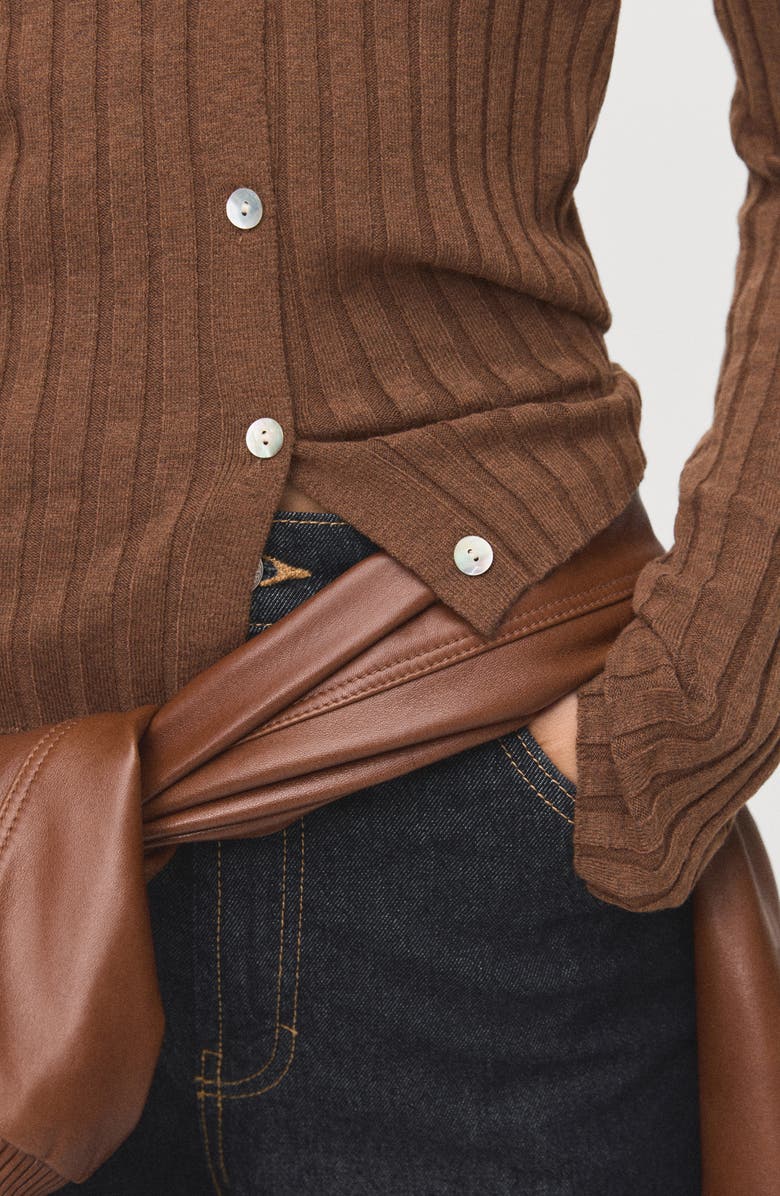 MANGO V-Neck Rib Cardigan, Alternate, color, Chocolate