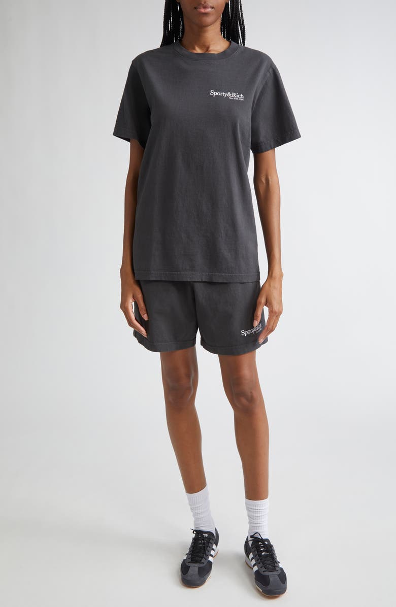 Sporty & Rich HWCNY Cotton Gym Shorts, Alternate, color, Faded Black