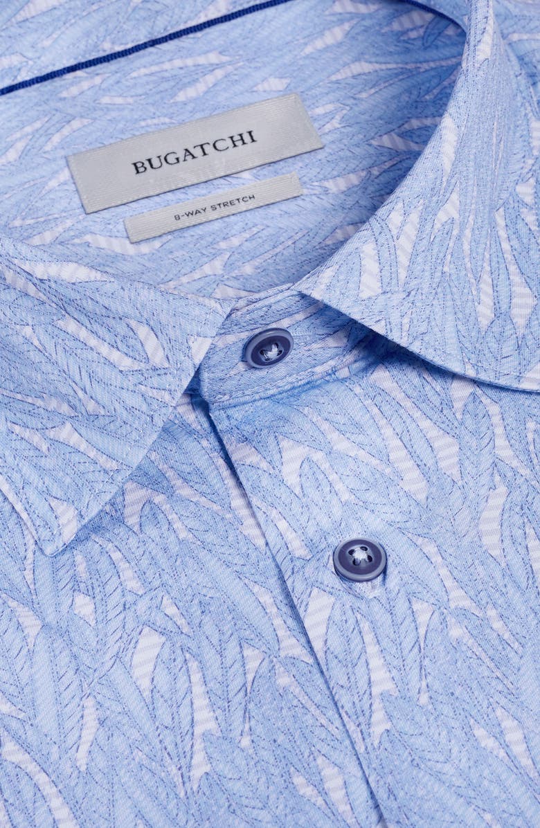 Bugatchi Miles OoohCotton<sup>®</sup> Leaf Print Short Sleeve Button-Up Shirt, Alternate, color, Air Blue