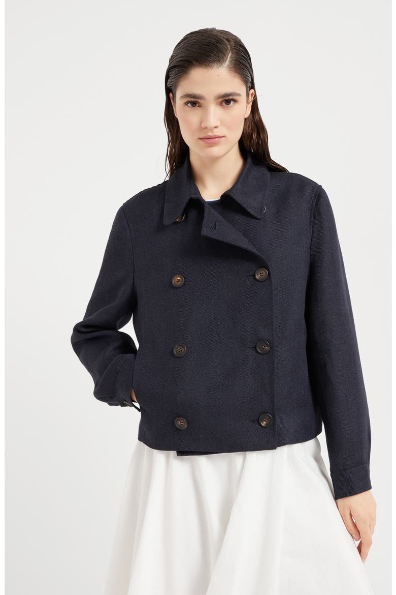 Crop caban jacket with monili, Alternate, color, Navy Blue