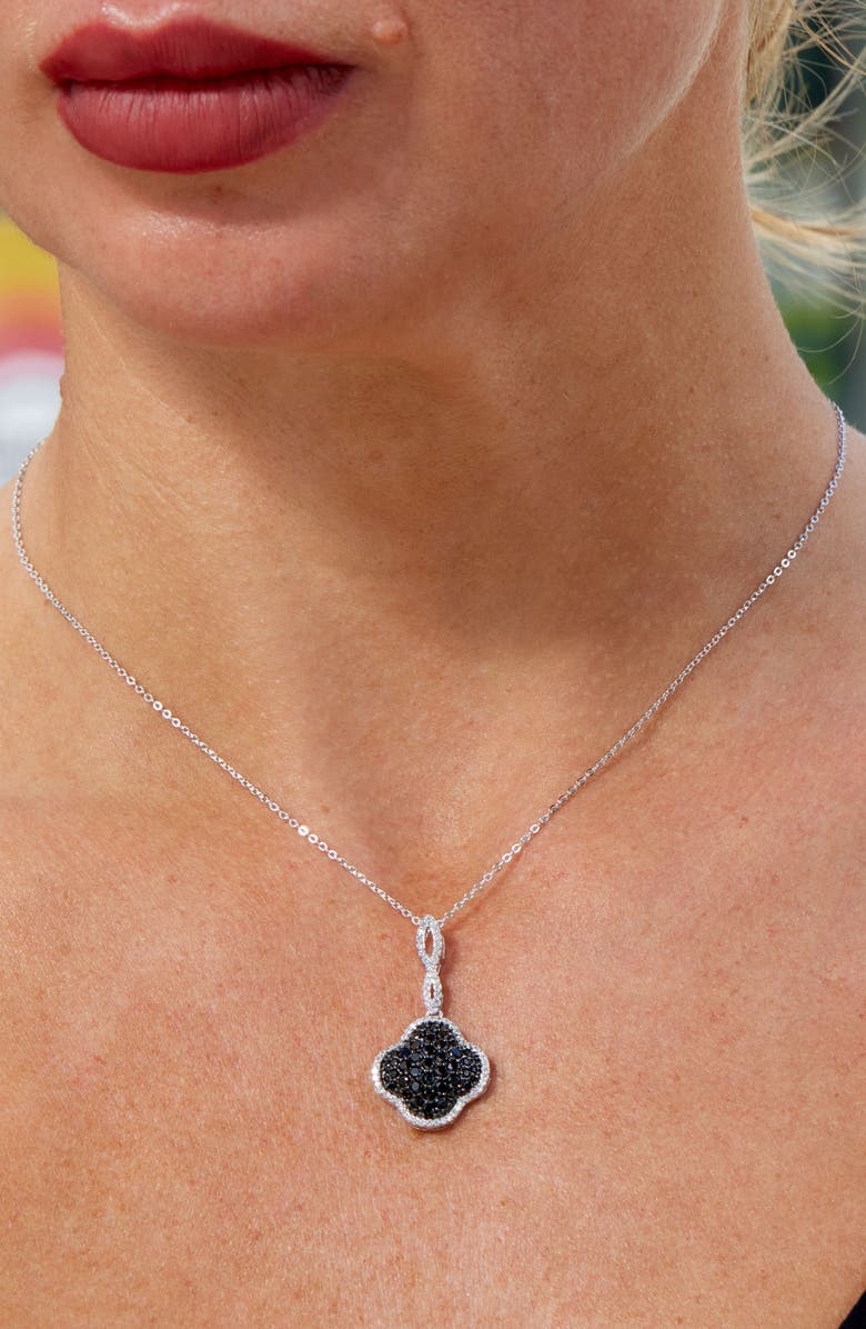 SAVVY CIE JEWELS Two Tone CZ Clover Pendant Necklace, Alternate, color, White/ Black