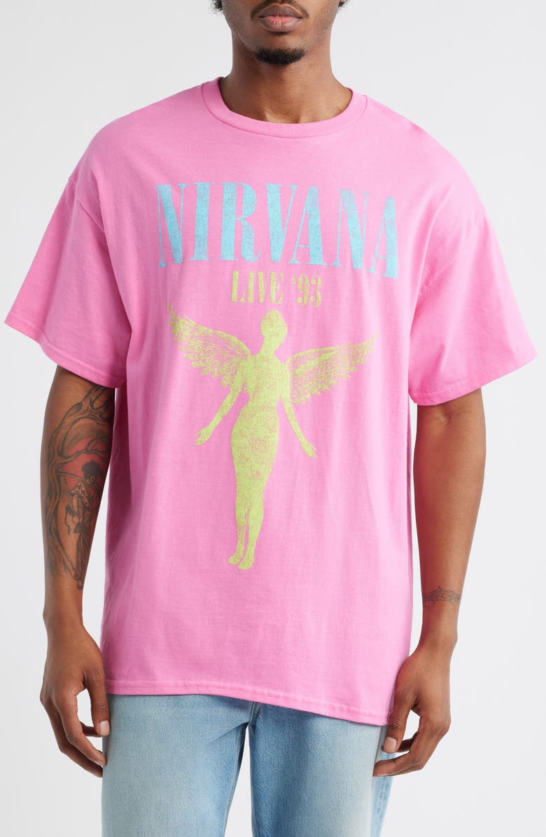 Merch Traffic Nirvana '93 Cotton Graphic T-Shirt, Main, color, Hot Pink Pigment Dye