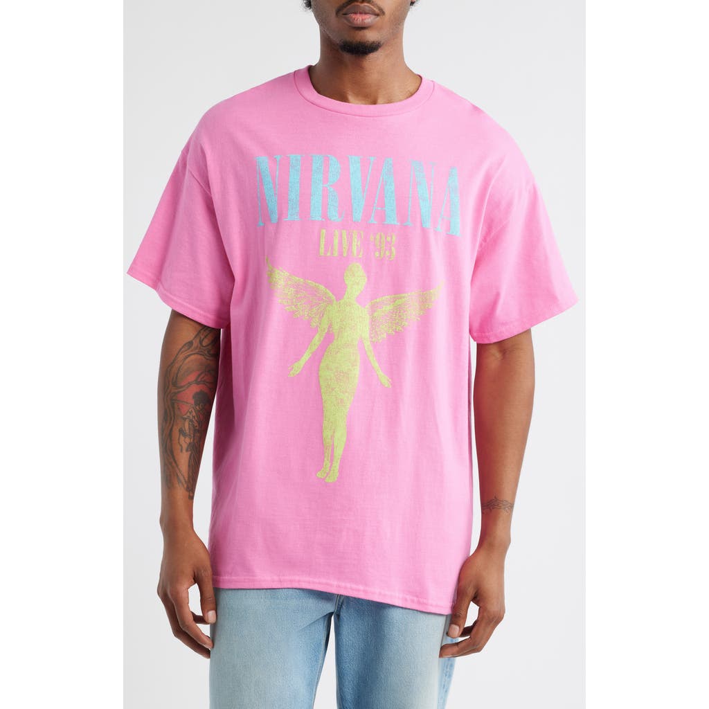 Merch Traffic Nirvana '93 Cotton Graphic T-shirt In Pink