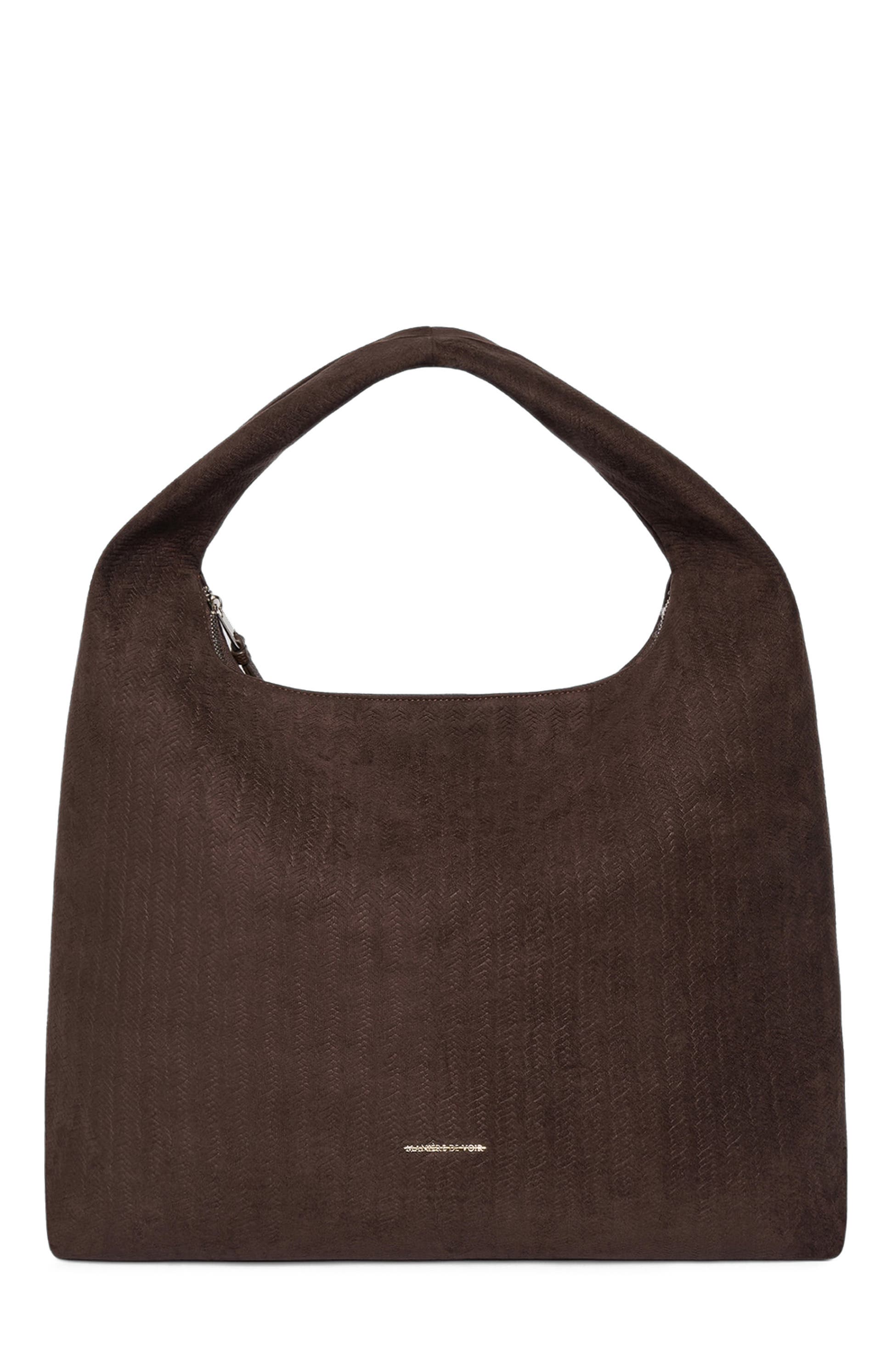 Manière De Voir Aubin Braided Suede Hobo Bag, Alternate, color, Brown
