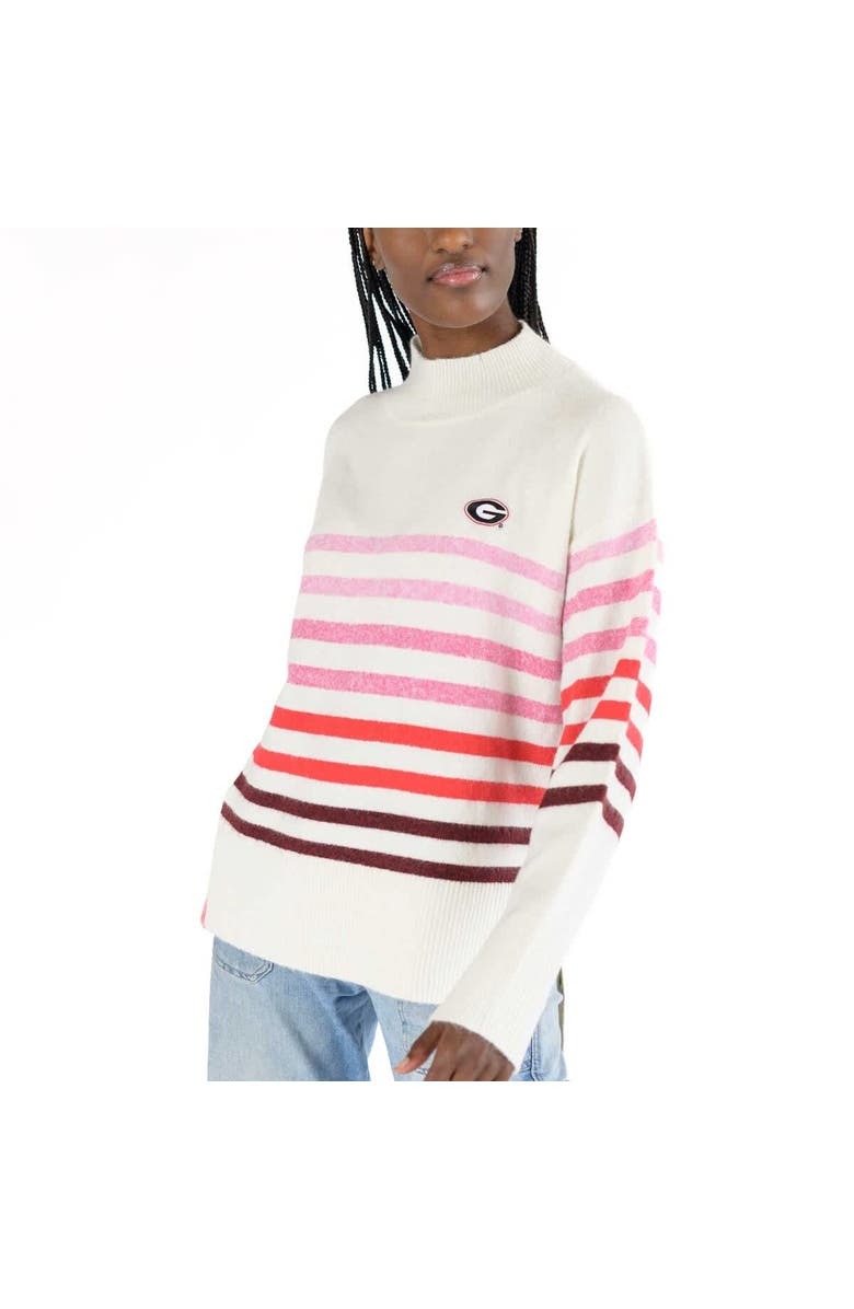 LUSSO Women's Lusso White Georgia Bulldogs Simone Striple Mock Neck Oversized Pullover Sweater, Alternate, color, White