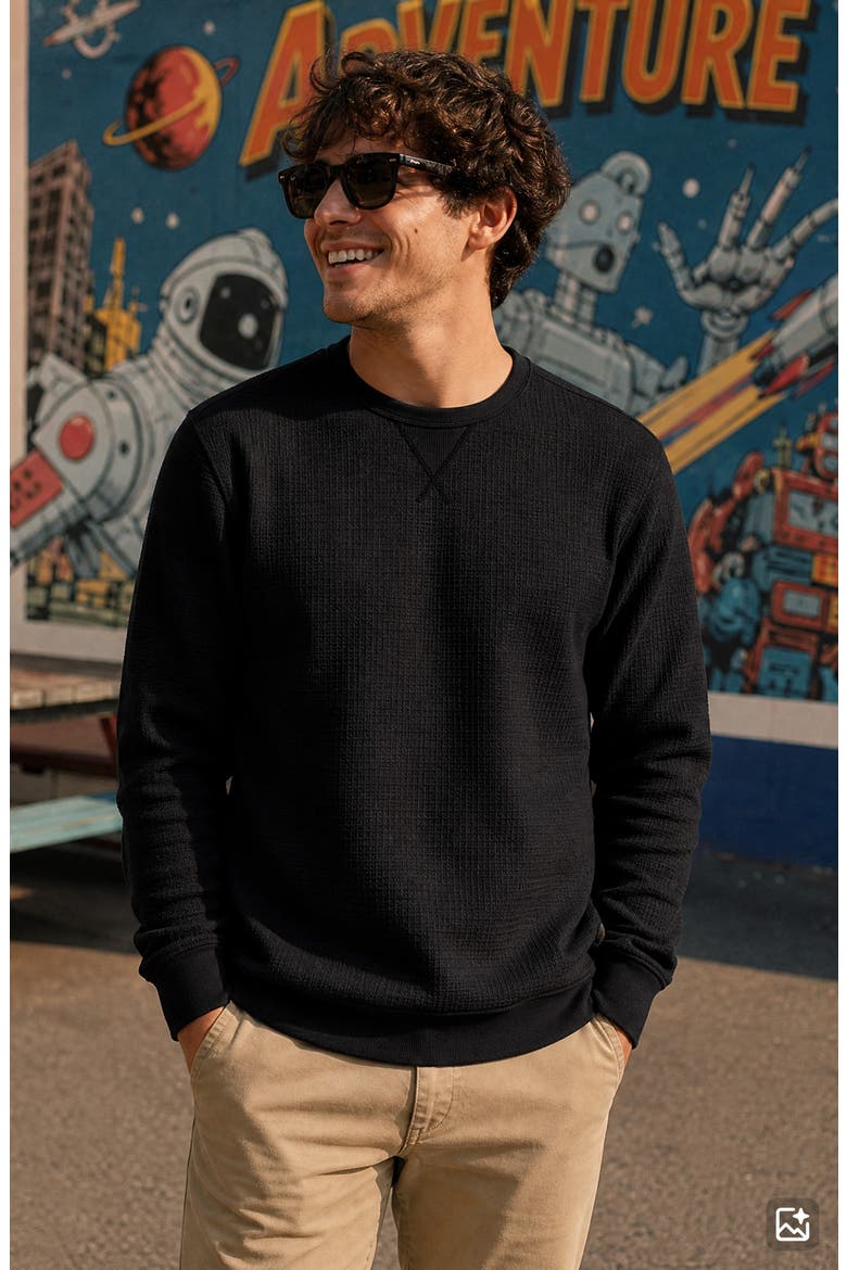 Textured Jacquard Crewneck T-Shirt, Alternate, color, BLACK