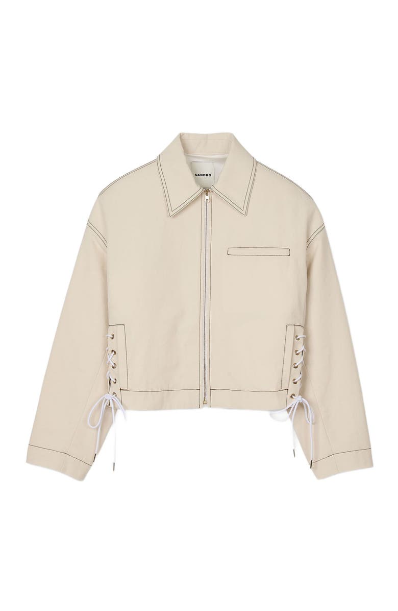 SANDRO Denim lace-up jacket, Alternate, color, 