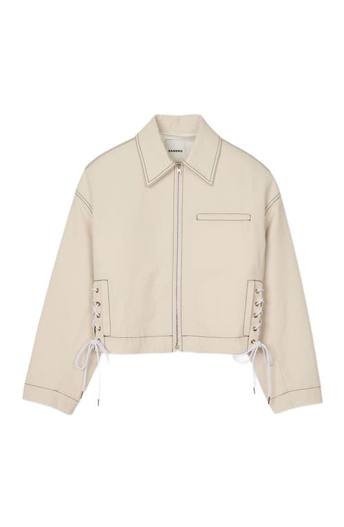 Sandro Lace-up Denim Jacket In Sand