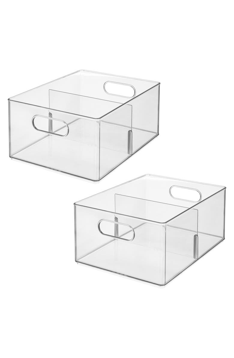 iDesign Divided All-Purpose Bin for Kitchen and Pantry Storage - Set of 2, Main, color, Clear